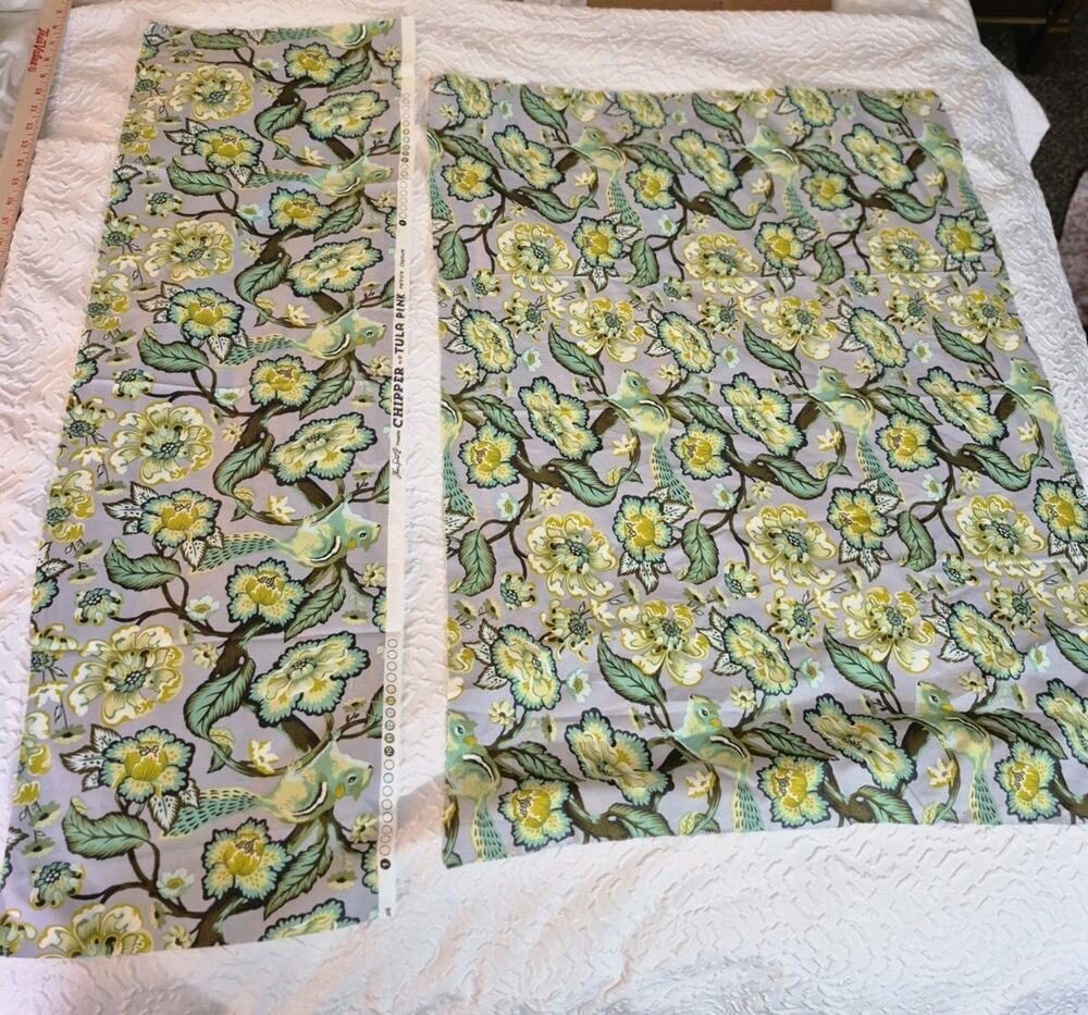 💥 Tula Pink Fabric Chipper Chipmunk Green Gray Sew Quilt 32 X 25
